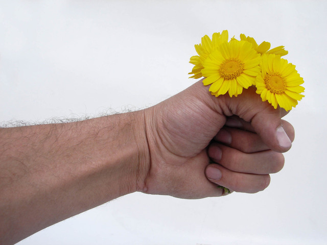 Mužská ruka, kvety